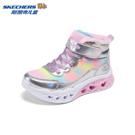Skechers children's snow boots autumn and winter warm sports shoes girls comfortable flashing casual cotton boots 302677L