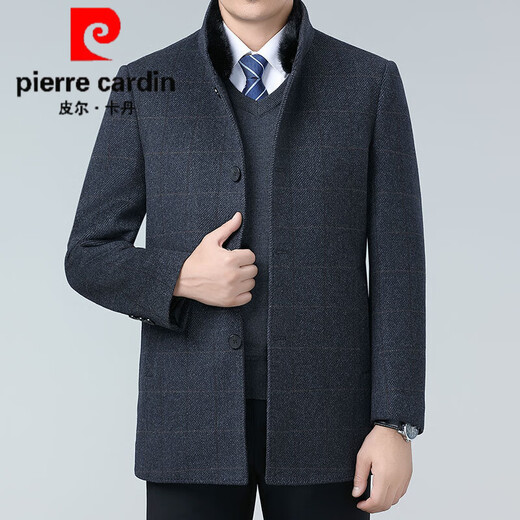 Pierre Cardin double-sided mink fur stand-collar wool coat for men, mid-length removable down liner warm cashmere coat 2289-25 - Gray L (175) size - Recommended weight 130-140 Jin Jin is equal to 0.5 kg