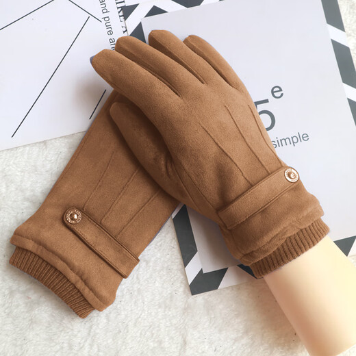 Men's Autumn and Winter Suede Sports Cycling Warm Thickened Velvet Gloves Anti-Slip Driving Takeaway Fishing Gloves Men's Suede Three-Line Black One Size