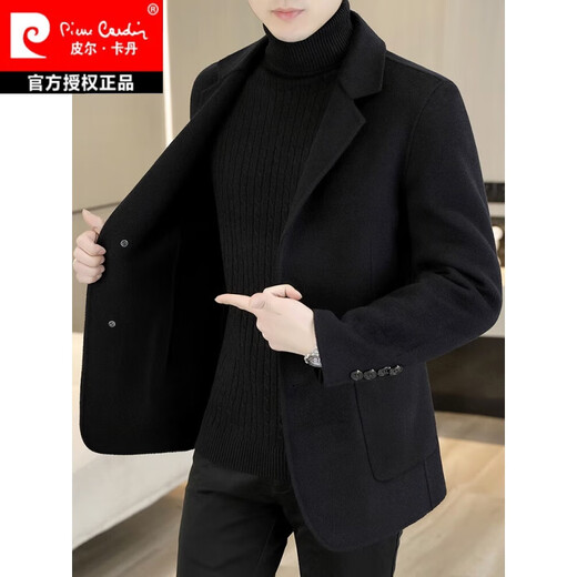 Pierre Cardin woolen coat men's short double-sided woolen men's cashmere blazer high-end autumn and winter casual windbreaker black (pure wool short) 3XL 165-180Jin Jin equals 0.5 kg