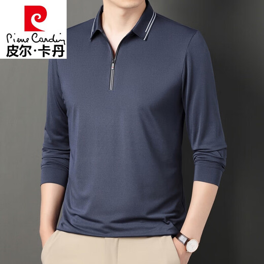 
Pierre cardin high-end brand semi-zipper long-sleeved T-shirt for men's autumn lapel base shirt casual inner-fitting Polo clothes for men T 6621 black 48 [90-110Jin [Jin equals 0.5 kg]]