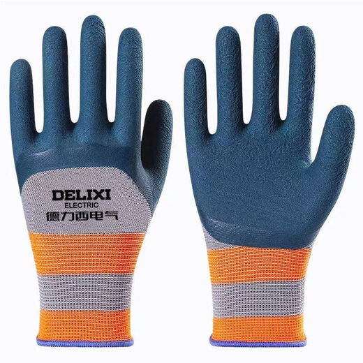Delixi Electric Tire Gummi-Baustelle Kee-resistente und langlebige Arbeitsschutzhandschuhe für schützende Anti-Rutsch-Atmungsarbeit Spezielle 12 Paare versteckter blauer Schaumverschleiß-resistente Handschuhe