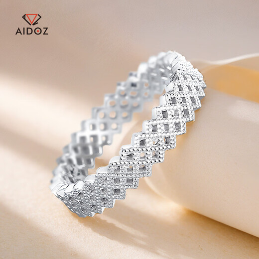 Aido diamond pt950 platinum ring women's fashion platinum rhombus ring hollow ring versatile tail ring 10# 3.6-3.8g