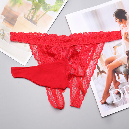 Apertura pervertida de ropa interior masculina con j-set tanga de encaje para hombres malla transparente de la cintura baja de la cintura para hombres marido hueco expuesto a la cadera blanca (boca cerrada) de un solo tamaño (1 pie 8-2 pies 8 cintura)