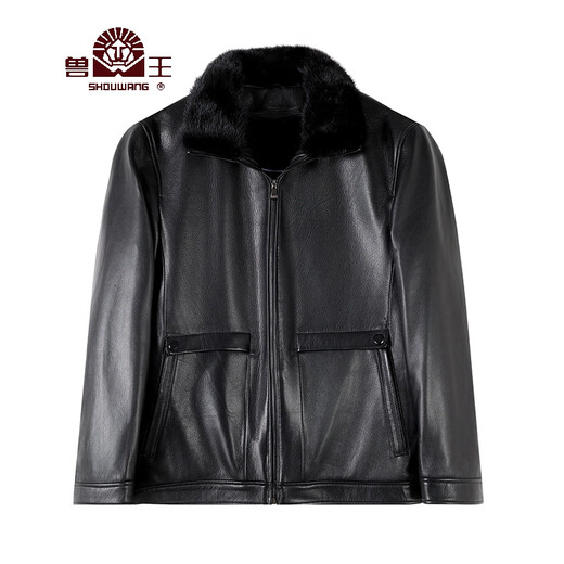 兽王（SHOUWANG）皮克服男2024秋冬新款山羊皮真皮皮衣可拆卸水貂内胆皮草外套 黑色 L 175/96A(50)
