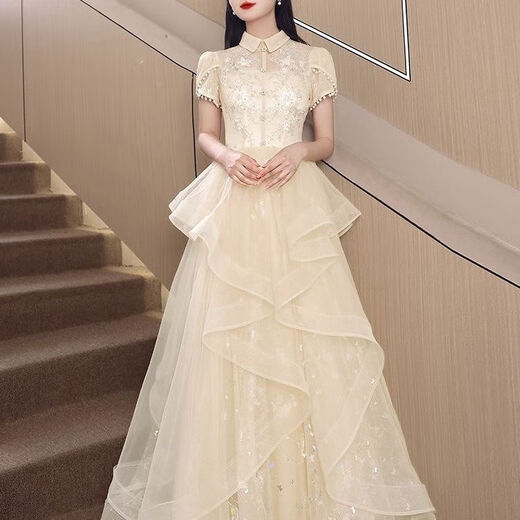 Hanyu high school student adult dress female 18 years old high-end dinner party niche art test performance high-end host dress 033 champagne M