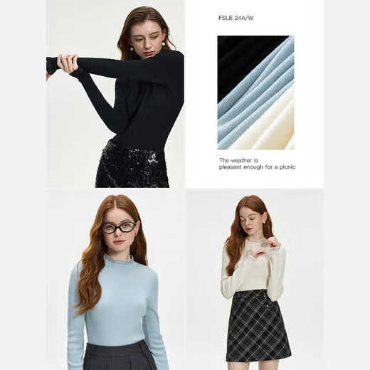 
Fan Silan [machine washable] lace slim knitted base shirt for women in autumn and winter 2024 new 14088 Moonlight White M
