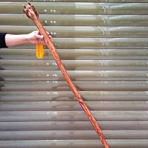 Jutange Hainan Huanghuali faucet crutches with gold base, fine lines, scars, flower ghost eyes to eyes, handmade one-piece elderly crutches, Huanghuali faucet crutches