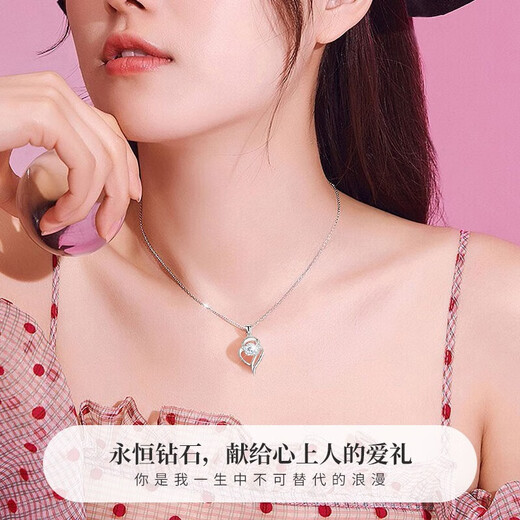 China Gold Heart Is You Platinum Diamond Necklace Women's Fashion Pendant Jewelry Birthday Gift for Girlfriend and Wife Wedding Anniversary Platinum Diamond Pendant-With Pure Silver Chain/Jingsuda