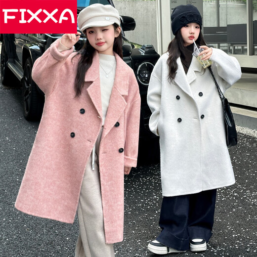 FIXXA Girls' Jacket Autumn and Winter 2025 New Children's Padded Thickened Woolen Coat Big Children's Mid-Length Winter Top Beige 150 cm