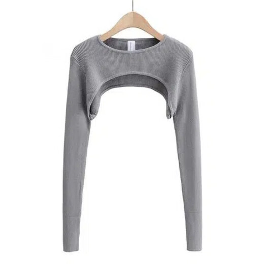 Rock color ultra short top tight hot girl sweet and spicy long-sleeved blouse for women spring and autumn new round neck color versatile T-shirt blood mattress brown S