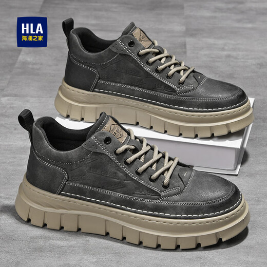 海澜之家鞋子男鞋秋冬季2025新款经典板鞋男加绒棉鞋男士休闲鞋增高马丁靴 灰色 40
