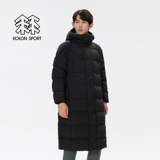 KOLON SPORT/可隆长款羽绒服 男女同款户外休闲防风防泼水连帽重量鹅绒服 LUDJ4WNT02-BK 黑色 S 165/88A