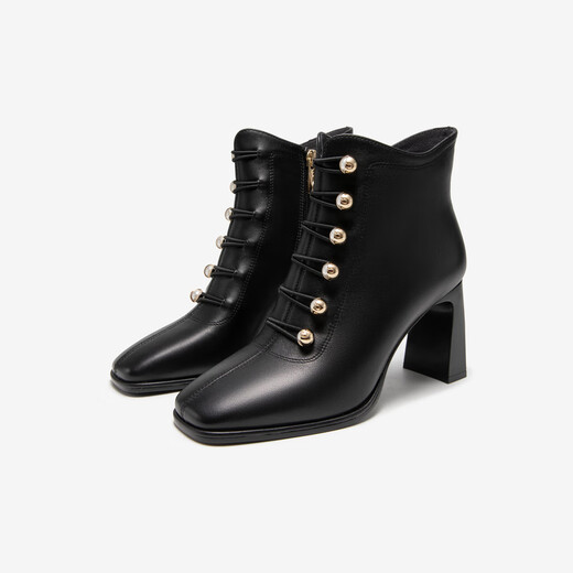 Qianbaidu High Heel Sheepskin Martin Boots Nouveaux bottes courtes de la mode automne et hiver