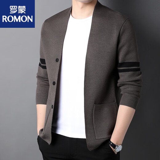 罗蒙（ROMON）早秋针织开衫男春季2025新款潮流青年毛线衣外穿毛衣男士休闲外套 黑色*好质量 S