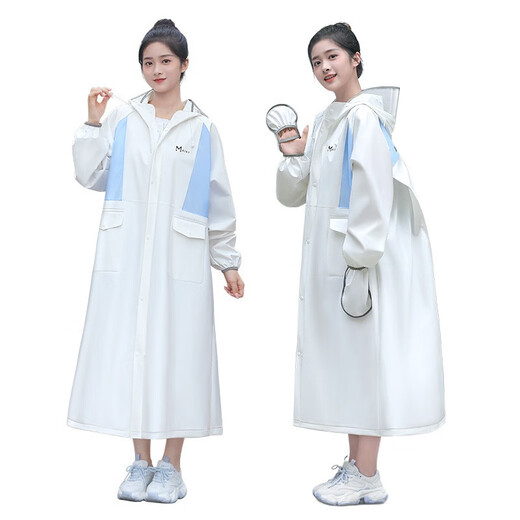 Douqujia adult raincoat electric vehicle single-person rainproof and extended rain poncho with school bag seat outdoor cycling hiking raincoat C32 coconut milk white upgraded model XL size