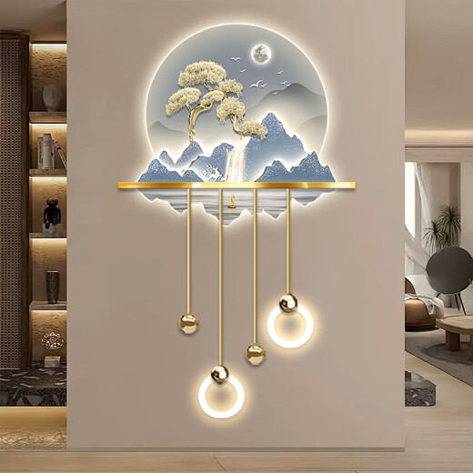 Drawing the modern light luxury entrance of the town, luminous decoration painting, three-dimensional corridor, corridor end LED wall light painting, new Chinese landscape painting, ZP3881 [Fulu Jinshan] Overall size: 80*132cm LED light painting (220V plug-in model + remote control) High-transparent acrylic + UV fine sculpture + three-dimensional physical metal lamp