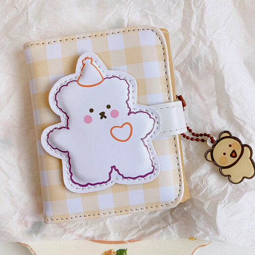Shuguoer coréen ins simple petit dessin animé mignon ours de fraise courte portefeuille étudiante pliante pli pU sac de carte tripolaire blanc + ours pendentif