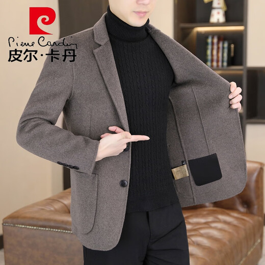 Pierre Cardin Wool Suit Men's Double-sided Woolen Unisex Spring Autumn and Winter Casual Jacket Versatile Woolen Small Suit Knitted Khaki L 110-130Jin Jin is equal to 0.5 kg