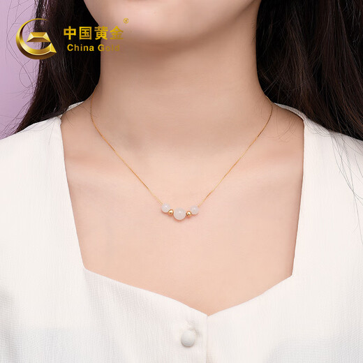 CHINA GOLD K gold pendant 18K gold Hetian jade pendant jasper necklace women's birthday gift for wife and girlfriend Hetian white jade pendant about 2.3g