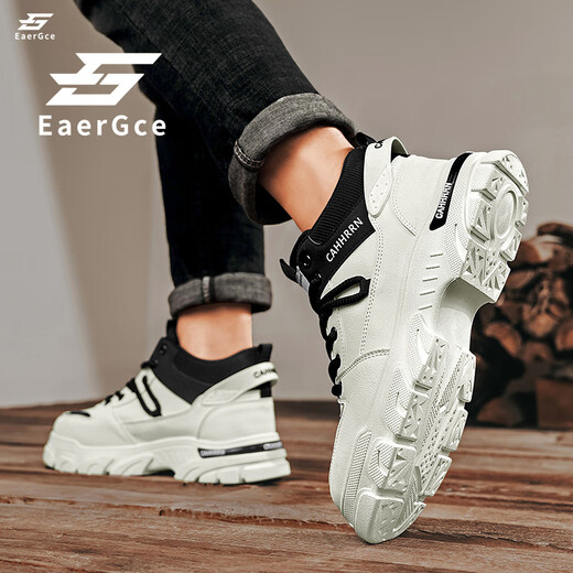 EaerGce品牌马丁靴男2025夏季新款时尚潮流高帮休闲鞋厚底增高百搭工装鞋 白色 42