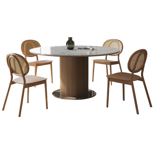 Gaode Meiju solid wood round dining table home modern simple log big round table new pearl litho board round dining table chair combination wasaki style 120 round table + 80 turntable (new pearl) + CY684*4