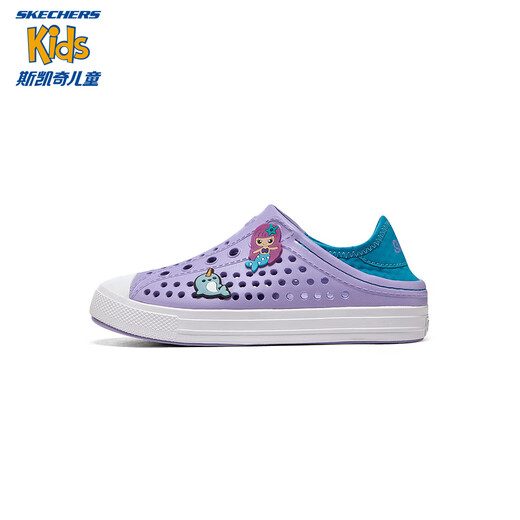 Skechers children's shoes slip-on toe sandals summer men's and women's hole shoes medium and large children's beach shoes 308310L girls/lavender/light green/LVAQ 36