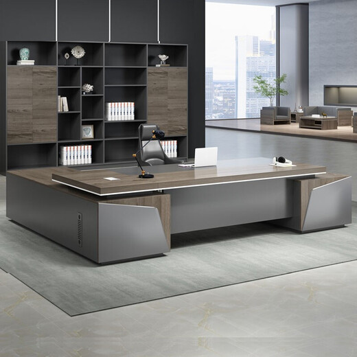 Nuoxiong Boss Desk President Desk Simple Modern Single Manager Desk Supervisor Desk Office Boss Desk and Chair Combination Morandi Color + Khaki Right Side Cabinet 3.2m Boss Desk + Chair + 3.2m Bookcase + Sofa