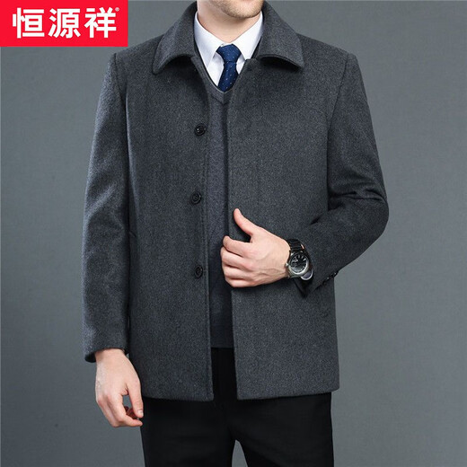 Hengyuanxiang Autumn and Winter Woolen Jacket Men's Plus Fat Plus Large Sheep Jacket Middle-aged and Old Dads Plus Velvet Thickened Wool Coat Jacket Black Blue (Short Style Plus Velvet Thickening) 175/L 130-140Jin Jin is equal to 0.5 kg