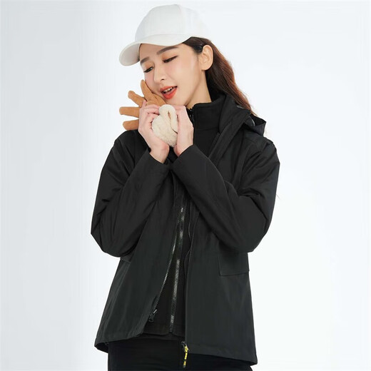 BRELRMON韩版冲锋衣女男防风户外防寒三合一保暖可拆卸滑雪登山服夹克外套 HS12805曜石黑-女 M