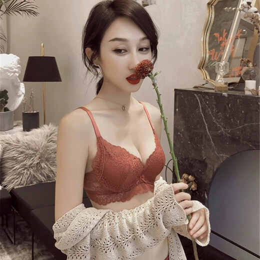 Aimu Autumn and Summer brand non-wired underwear beautiful back suit women's small bra push-up and breast support adjustable sexy lace gray purple suit 34/75B