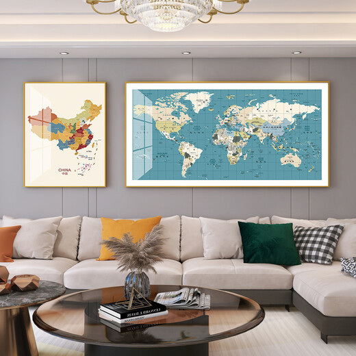 
Taoran North Road China World Map Chinese and English Decorative Painting Living Room Hanging Painting Study Geographic Wall Painting Conference Room Office Mural 16851-S/11727 (Chinese and English Version) 60*80/160/80 Oil Canvas Screen/Black Frame