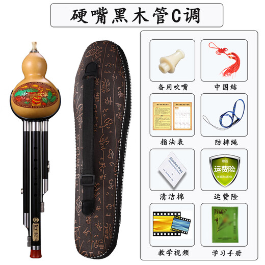 百诺葫芦丝乐器硬嘴C调初学者降b调儿童小学生自学演奏专用七孔葫芦丝 硬嘴天然黑木管C调【标配】+书