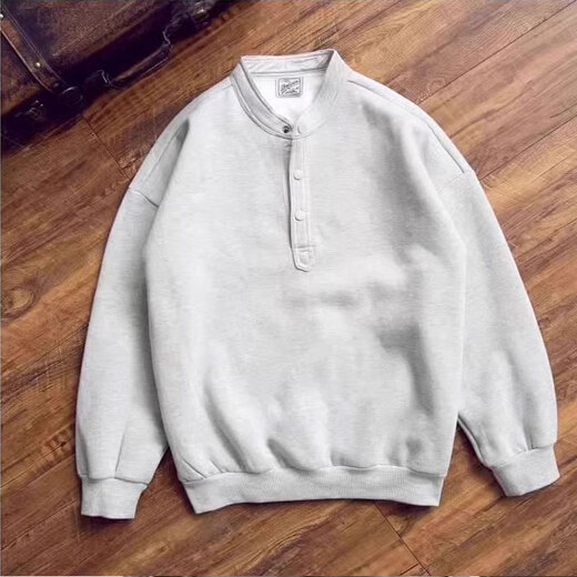 Kuraishi Kazuki Kuraishi Kazuki trendy brand Japanese retro gray Henley collar sweatshirt men's spring and autumn velvet Henley long-sleeved T-shirt black velvet XL 140-160Jin Jin is equal to 0.5 kg