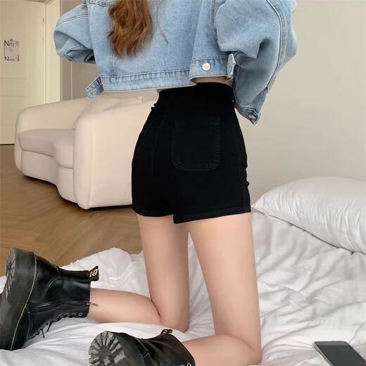 Miao Yijia Black Shorts Women's Autumn and Winter High Waist Denim Shorts Slimming Hot Pants Showing Long Legs with Boots Hot Girl Shorts Black Denim Shorts M Recommended 90-110 Jin Jin is equal to 0.5 kg