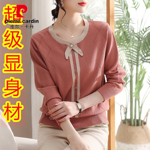 Pier Cardin, jeune mère, robe Tempérament Shirt Tript Spring and Automn Sweater Automne Base Buthirt Nouveau haut à manches longues lâches TT698 # Bourgogne M 95-105Jin [Jin est égal à 0,5 kg]