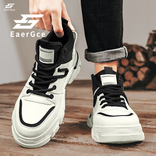EaerGce品牌马丁靴男2025夏季新款时尚潮流高帮休闲鞋厚底增高百搭工装鞋 白色 42