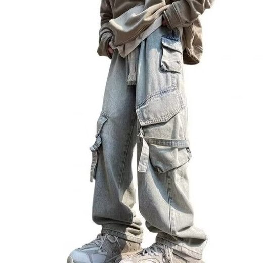 Figurine mâle American High Street Multi-Pocket Work Jeans Pantalon décontracté printemps et automne d'hiver