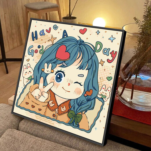 
Meisan (Meian) cute girl digital oil painting DIY hand-filled oil painting cartoon cartoon coloring healing decoration hanging painting RS12342 30*30cm