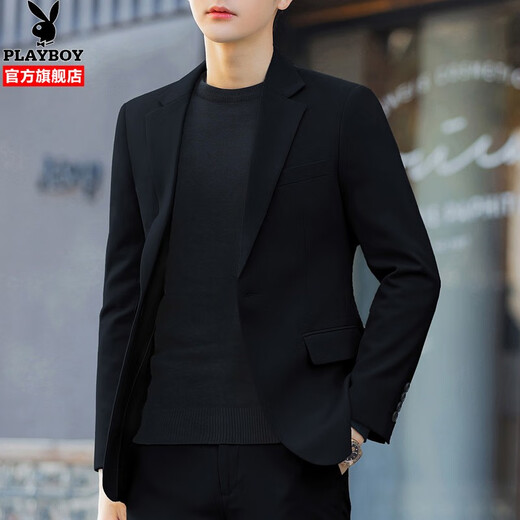 Playboy (PLAYBOY) casual suit men's autumn and winter new suit top men's slim casual Korean style jacket men's two-piece set black (single suit) XL 52