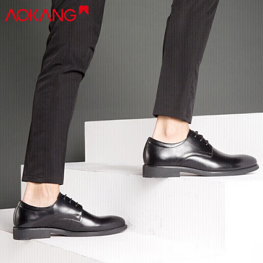 Aokang leather shoes men's British style men's shoes lace-up business formal shoes men's low-cut shoes black size 42