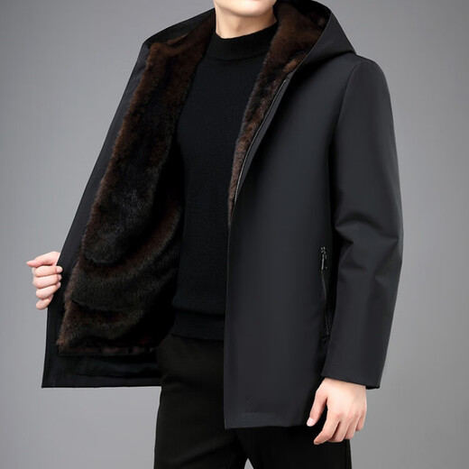 Hengyuan Xiangpai overcomes men's winter Nikes with removable lining, full mink coat, fur coat, one-piece fur, navy blue 2XL