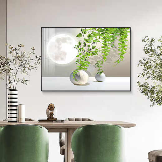 感画餐厅装饰画现代简约饭厅横幅挂画轻奢饭厅背景墙厨房壁画免打孔 JD15886 60*40cm 晶瓷铝合金黑框