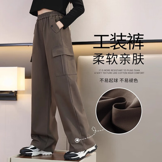 I.KARNOW girls overalls 2025 autumn and winter plus velvet girls straight pants medium and large children's wide leg pants casual trousers army green pure cotton 15063 military green + 15063 black (plus velvet) 170