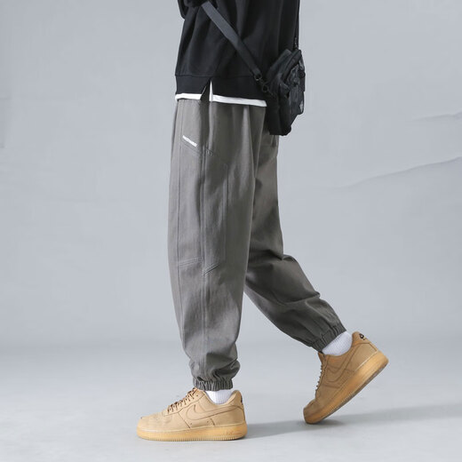 Dingfengbaoluo Casual Hosen gebundene Füße konischer Männer Frühling und Sommer vielseitige trendige Marke Workwear Sporthose K2061 Gray XL