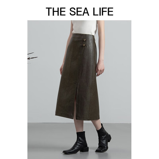 THE SEA LIFE Skirt Women's Ouhai Lifestyle Exquisite Skirt Women's Spring and Autumn Leather Skirt D12353 Chestnut L