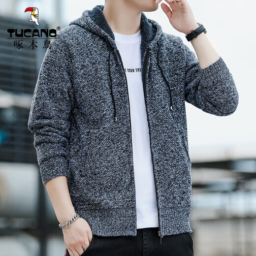 Woodpecker (TUCANO) Jacket Men's Spring and Autumn Trendy Brand Hooded Knitted Tops Teenagers Sweater Handsome Korean Men's Jacket 8802 Dark Gray XL