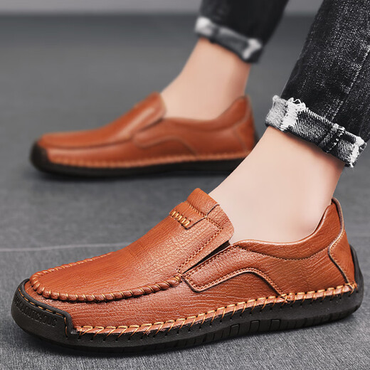 Región occidental Camel Camel de cuero genuino de cuero de cuero de gran tamaño British Perfect Daddy zapatos de papá amarillo [9916 Four Seasons] 38