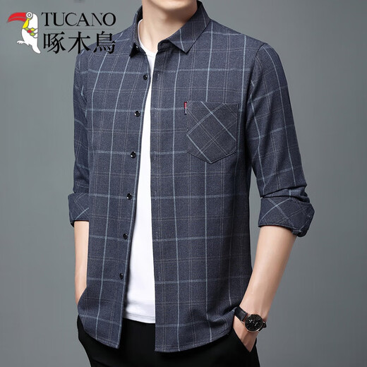 Camisa de algodón largo de algodón puro para hombres en primavera y otoño, nuevo negocio de mediana edad, camisa a cuadros informal gratis, suelta ropa de gran tamaño, además de terciopelo engrosado 6623 gris 170/l recomendado 115-135Jin [Jin equivale a 0.5 kg]