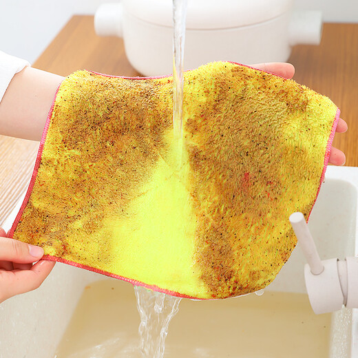 LiSSA magic rag dishwashing cloth, fine fiber scouring pad, water-absorbent, thickened, lint-free, oil-free kitchen dishwashing towel 3 pieces